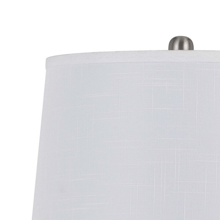 28 Inch Table Lamp Set of 2, White Shade, Elegant Curved Glass, Metal Base - Benzara