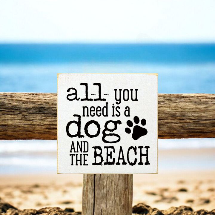 Wooden Dog Lover Beach Sign for Coastal Wall and Shelf Home Decor
