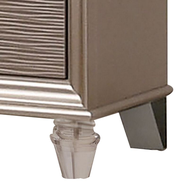 Jisoo 24 Inch Nightstand, 2 Drawers, Textured Drawer Panels, Gold Finish - Benzara