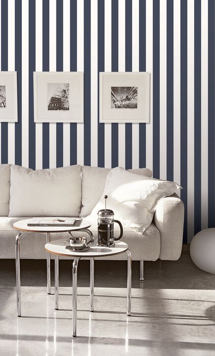 Smart Stripes 3 Awning Stripe Blue and White Wallpaper G67523
