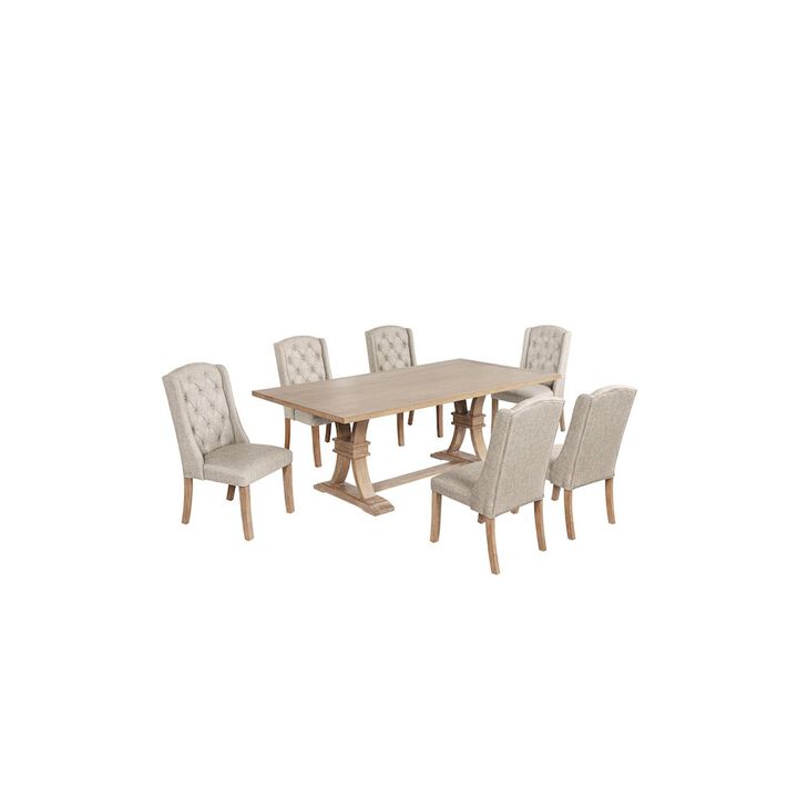 Best Quality Furniture 7 Piece Traditional Dining Table With Beige Side Chairs