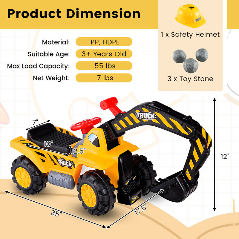 Kids Ride On Bulldozer Digger Toy with Safety Helmet and Working Shovel image number 2