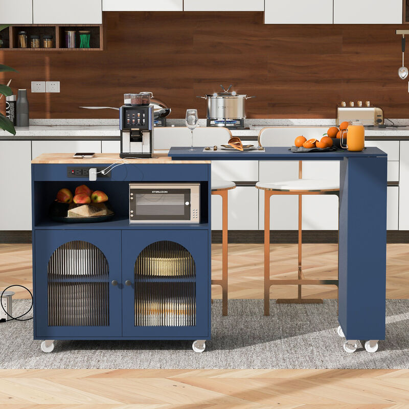 ELEMENT ACE Versatile Rolling Kitchen Island with Extendable Tabletop, LED Lighting, and Convenient Power Outlets image number 1