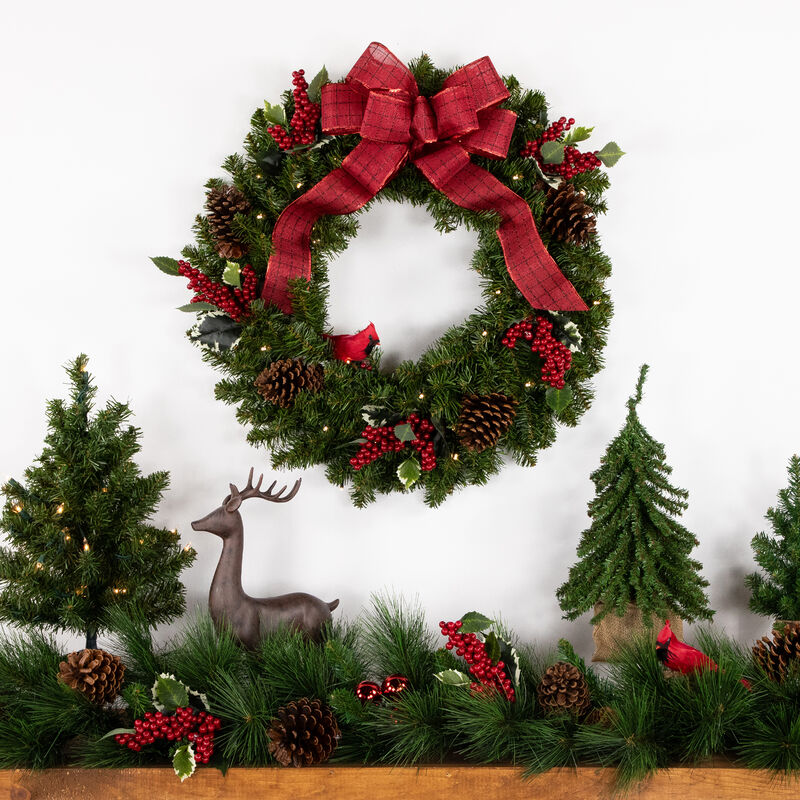 Pre-Lit Canadian Pine Artificial Christmas Wreath  24-Inch  Clear Lights image number 3