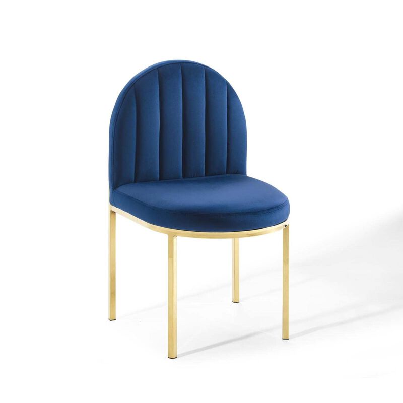 Modway Isla Channel Tufted Performance Velvet Dining Side Chair, Gold Navy