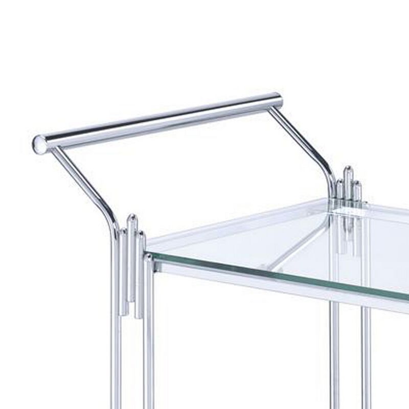 Metal and Mirror Rectangular Serving Cart with Open Shelf, Silver-Benzara