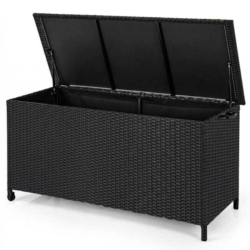 Indoor Outdoor 85 Gallon Storage Container with Waterproof Liner, Universal Wheels and PE Rattan image number 2
