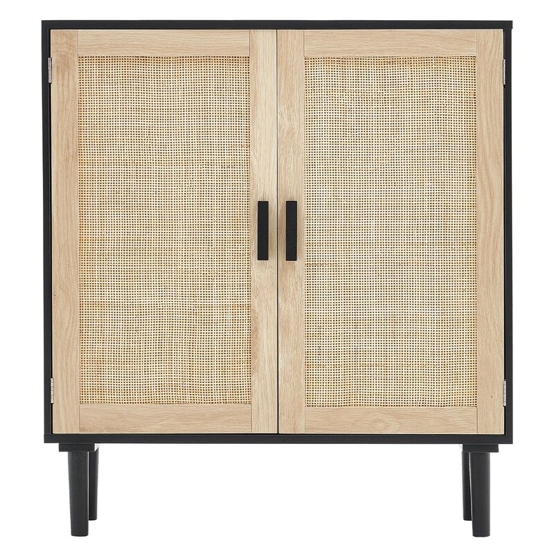 Rattan Buffet Cabinet with 2 Doors and Adjustable Shelves for Entryway Storage image number 0