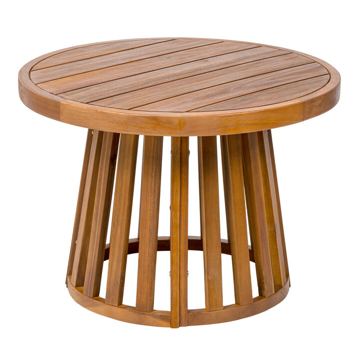 Solanya Modern Coastal Acacia Wood Indoor/Outdoor Pedestal Base Round Coffee Table