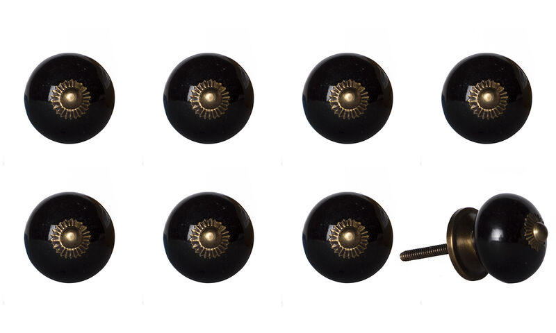 HomeRoots Set of Eight Brown And Black Ceramic And Metal Drawer Pull Knobs image number 3