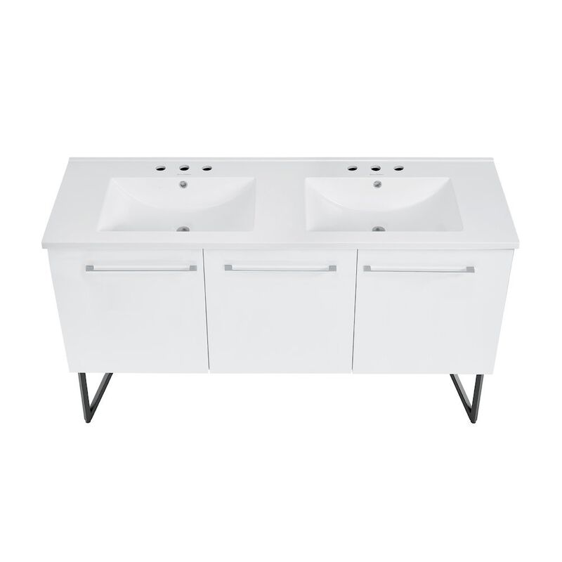 60 in. White, Double Basin Bathroom Vanity, Black, 3-Hole Sink Top image number 3