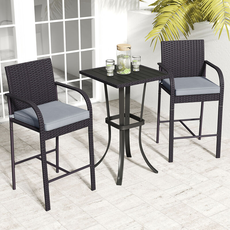 Patio 3-Piece Wicker Rattan Bar Height Table and Chairs Set for Outdoor Use