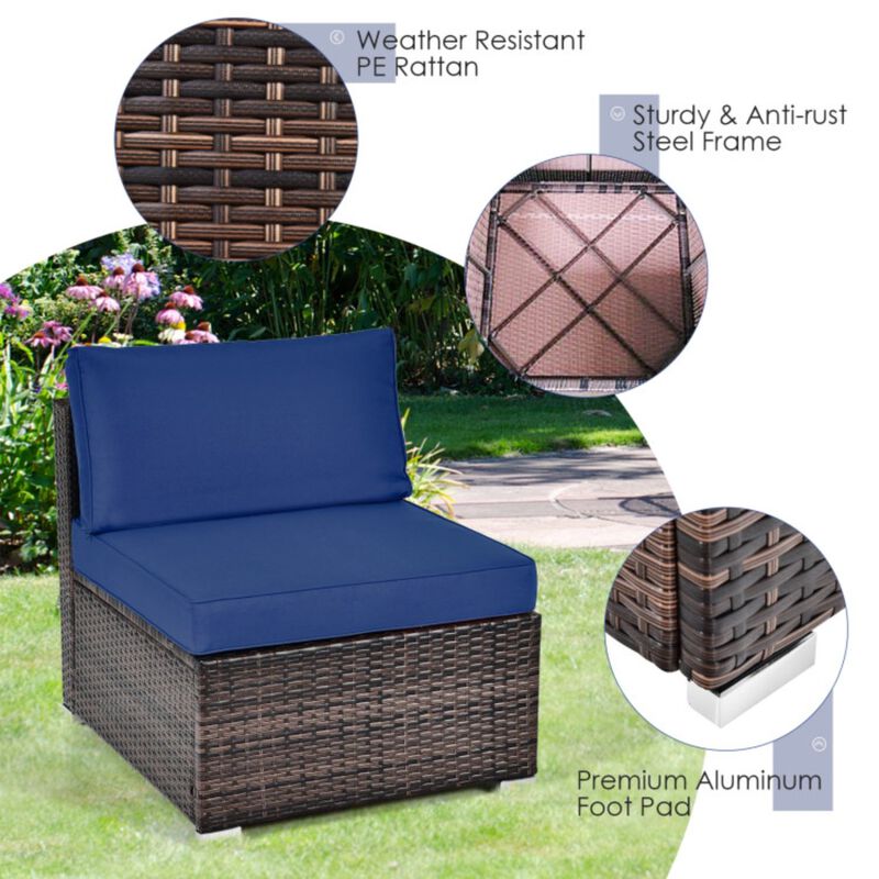 6 Pieces Patio Rattan Furniture Set with Cushions and Glass Coffee Table
