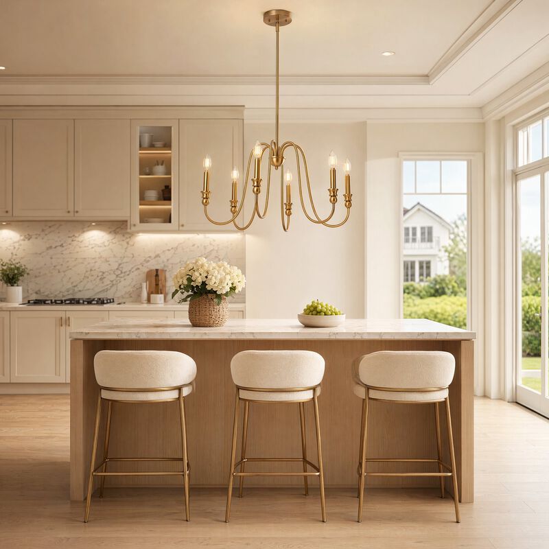 Gold Six-Light Candle Chandelier with U-Shaped Arms, Adjustable image number 5