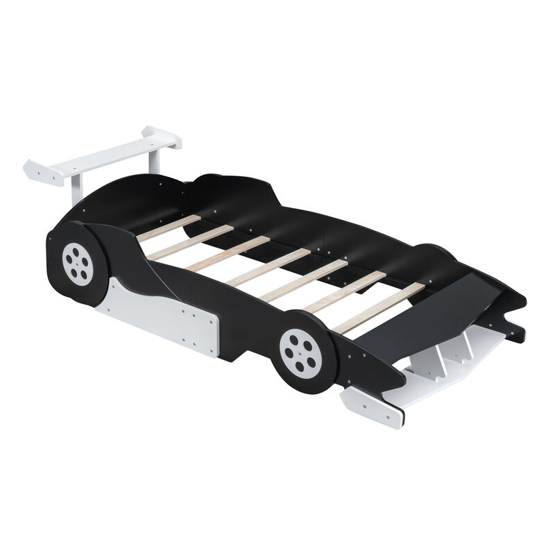 Whisen Unique Design Twin Size Race Car-Shaped Platform Bed with Wheels - Red