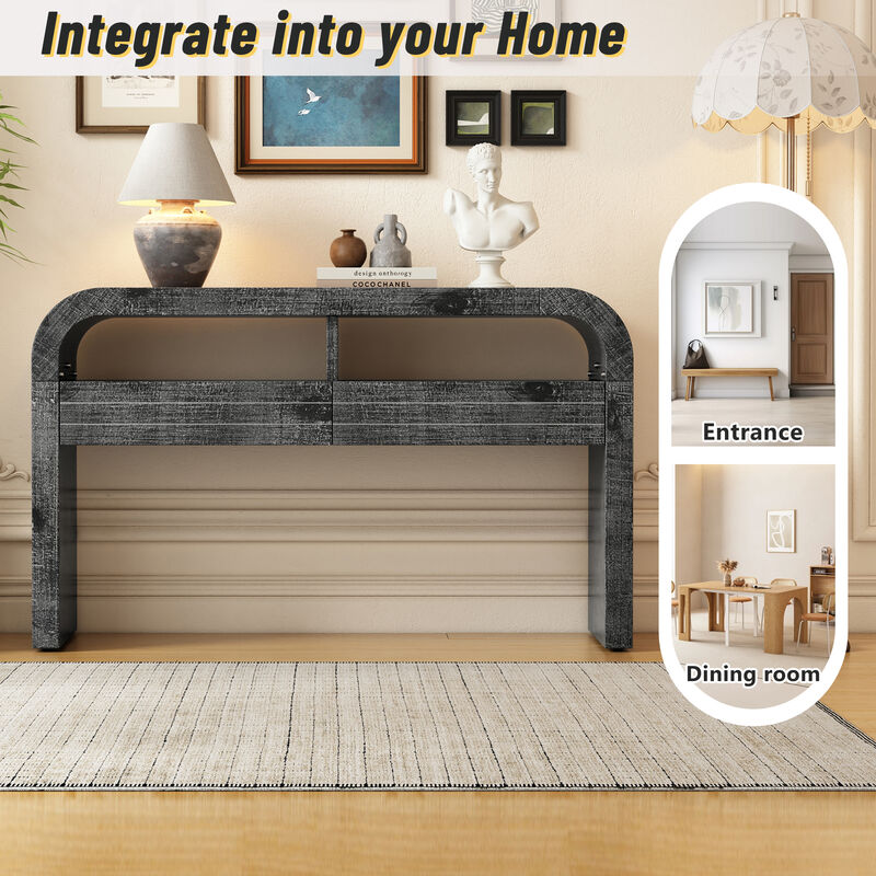 Merax Retro Curved Console Table with 2 Drawers