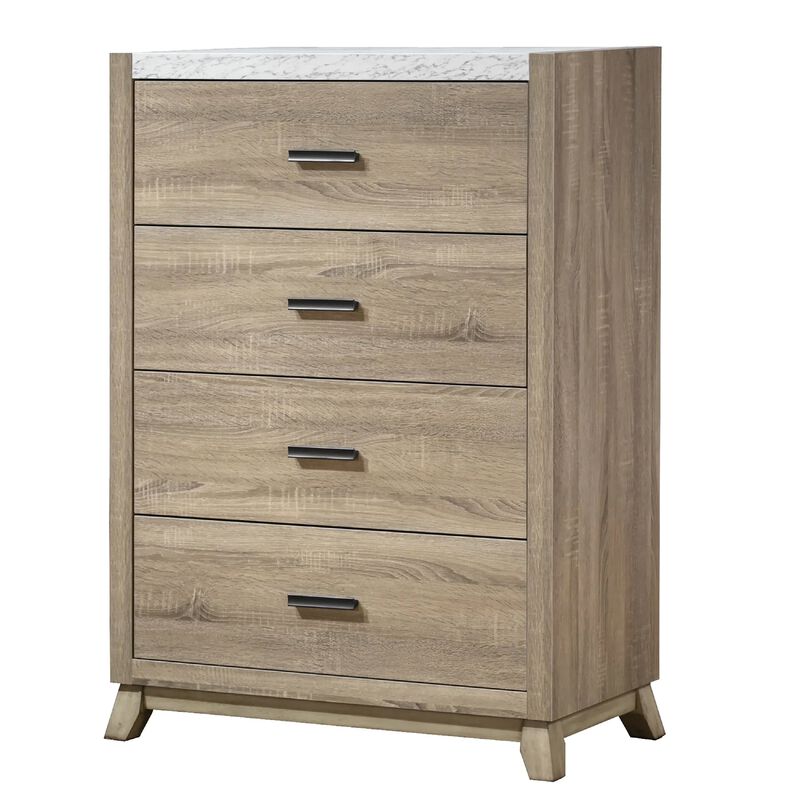 Tily Tall Dresser Chest, 4 Drawers, White Faux Stone Top, Brown