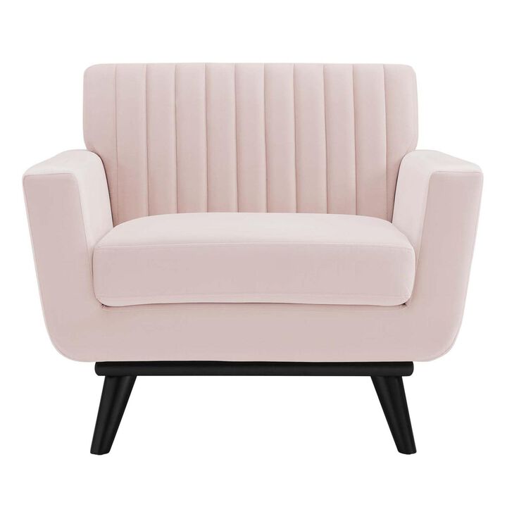 Modway Engage Channel Tufted Performance Velvet Armchair in Pink