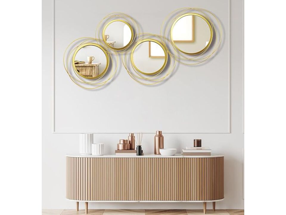 Hicarer 4-Piece Gold Circle Wall Mirror Set – Modern Metal Decor