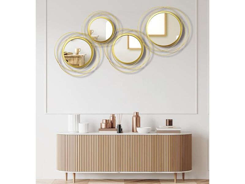 Hicarer 4-Piece Gold Circle Wall Mirror Set – Modern Metal Decor