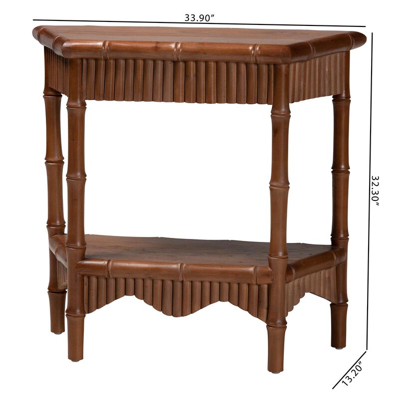 bali & pari Alessa Mahogany Wood Console Table - Fluted Wood Accent Table with Bamboo Motif and Two-Tier Display for Living Room, Entryway, or Hallway, 32 in. image number 8