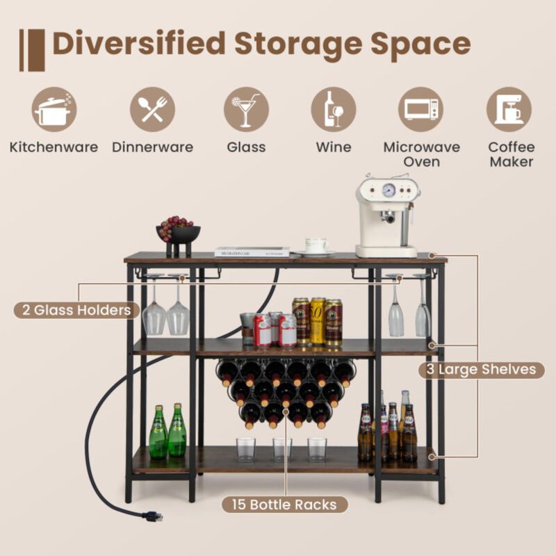 Hivvago Industrial Wine Rack Wine Bar Cabinet with Storage Shelves