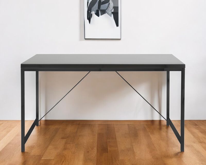 HomeRoots 47" Black Wood and Stainless Steel Writing Desk image number 1