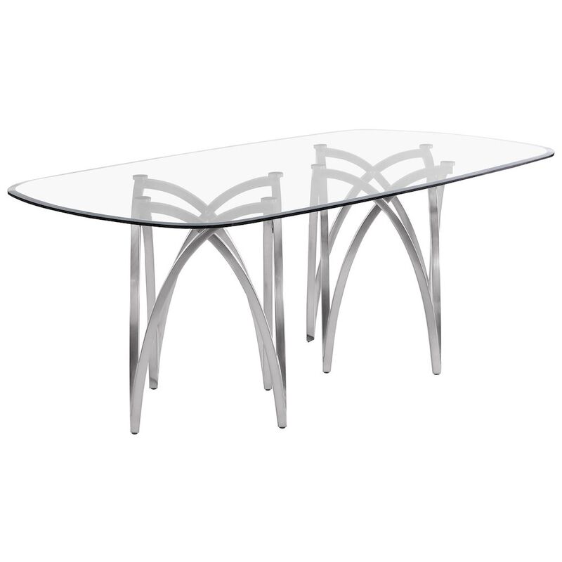 Best Quality Furniture Small Clear Tempered Glass Dining Table Brushed Silver Matte Chrome-Plated Base