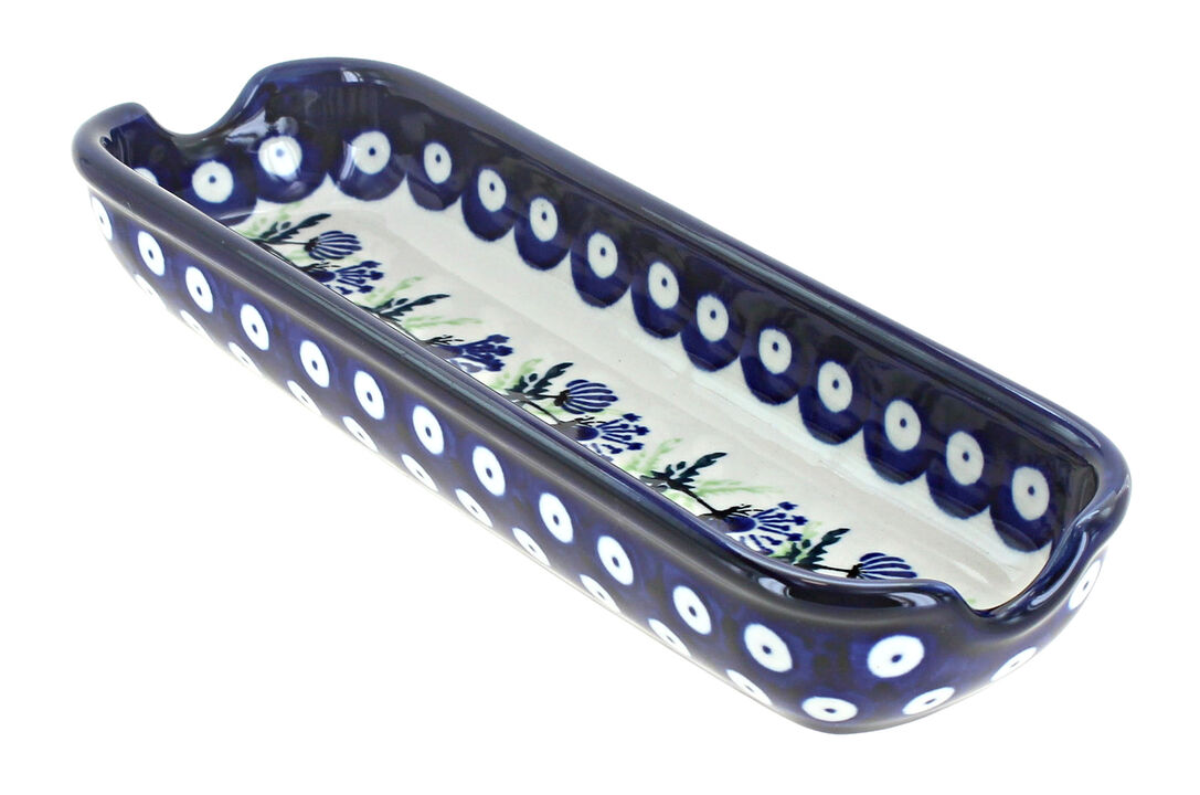 Blue Rose Polish Pottery Flowering Peacock Corn on the Cob Plate