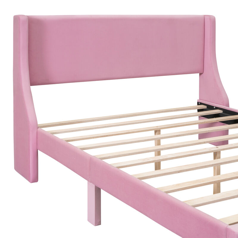 Queen Size Storage Bed Velvet Upholstered Platform Bed with a Big Drawer