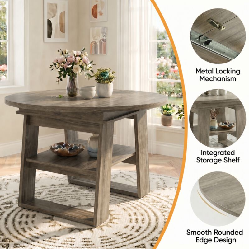 Kibwex H‑Shaped Base Extendable Round Dining Table image number 4