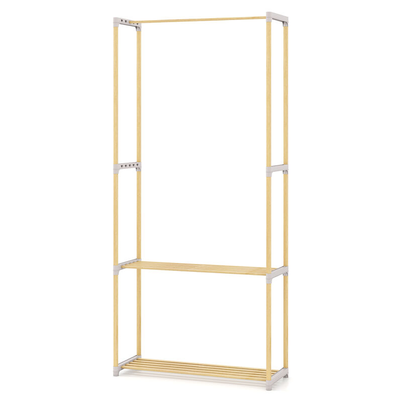 2-Tier Pine Wood Clothes Rack with Open Storage Shelf for Organizing-Grey image number 0