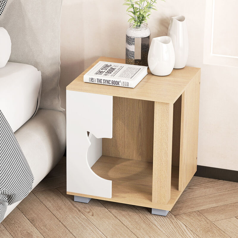 Natural Wooden Cat Condo with Semi-Enclosed Design, Kitty Head Entry, and Metal Legs image number 1