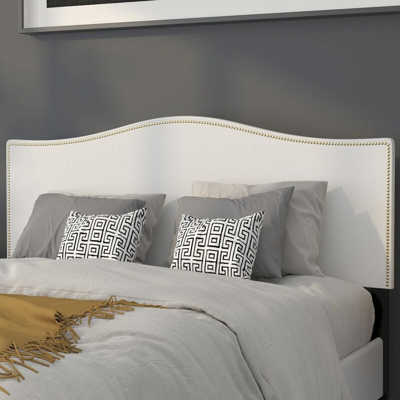Flash Furniture Upholstered Queen Size Headboard with Accent Nail Trim in White Fabric image number 4