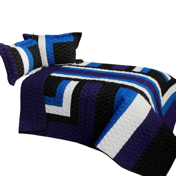 Vermicelli-Quilted Patchwork Quilt Set 3-Piece with Matching Pillow Shams