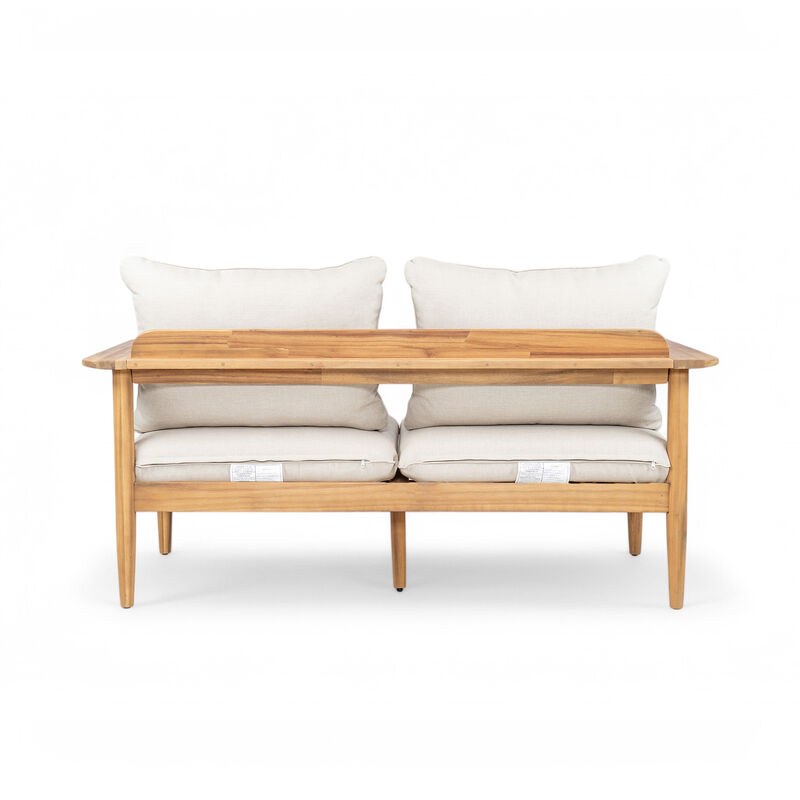 Christopher Knight Home Joseph 4 Piece Patio Acacia Wood Chat Set with Lightweight Concrete Table image number 8