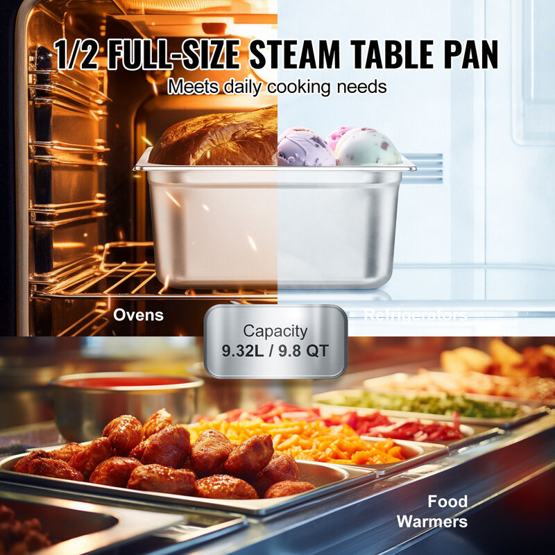 VEVOR 6 Pack 1/2 Size Hotel Pans Steam Table Pan Stainless Steel 6" Deep