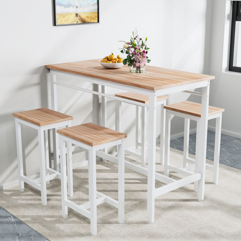 5-Piece Modern Kitchen Table Set with Four Bar Stools Stylish Bar Table Set for Dining and Entertaining