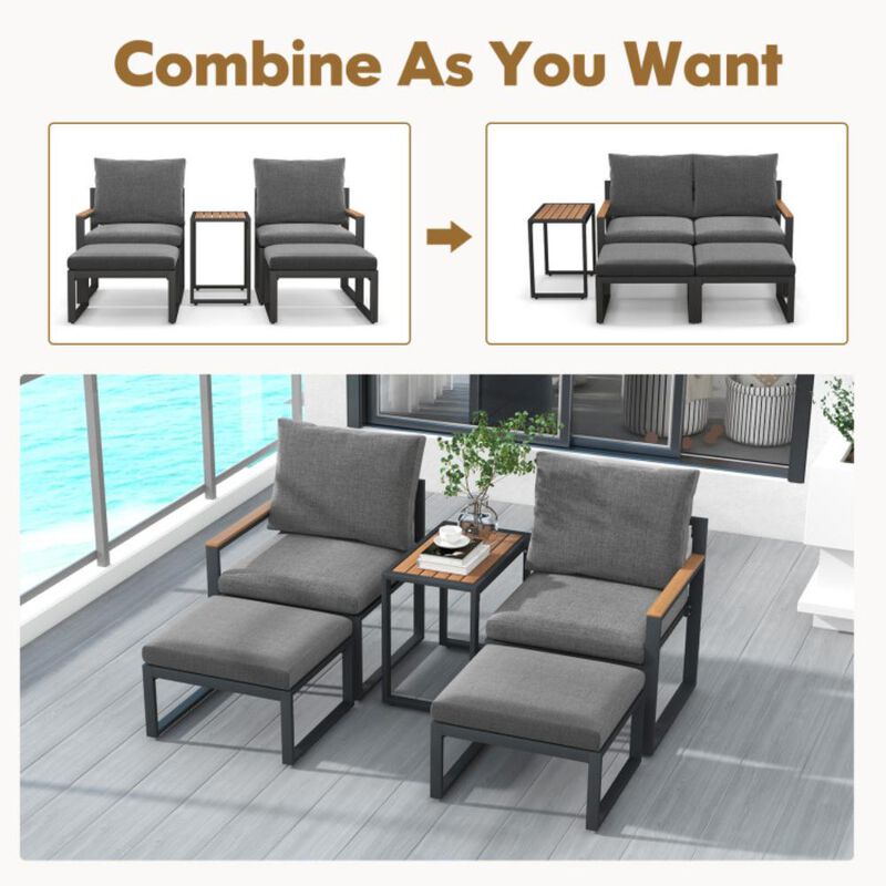 Hivvago 5 Pieces Aluminum Frame Weatherproof Outdoor Conversation Set with Soft Cushions