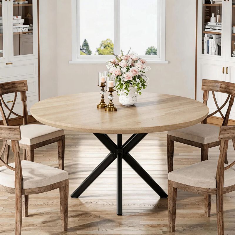Envelor Round Solid Wood Dining Table with Metal Legs image number 7