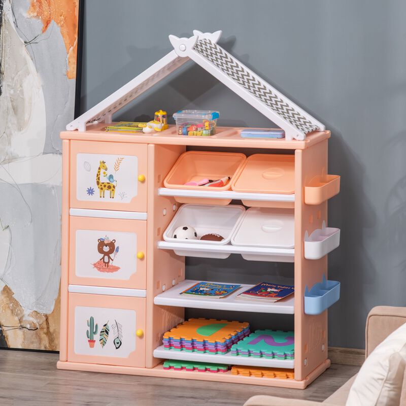 Kids toy Organizer and Storage Book Shelf with shelves, storage cabinets, storage boxes, and storage baskets, Orange image number 2
