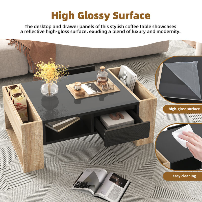 Merax High Glossy Coffee Table with 2 Drawers