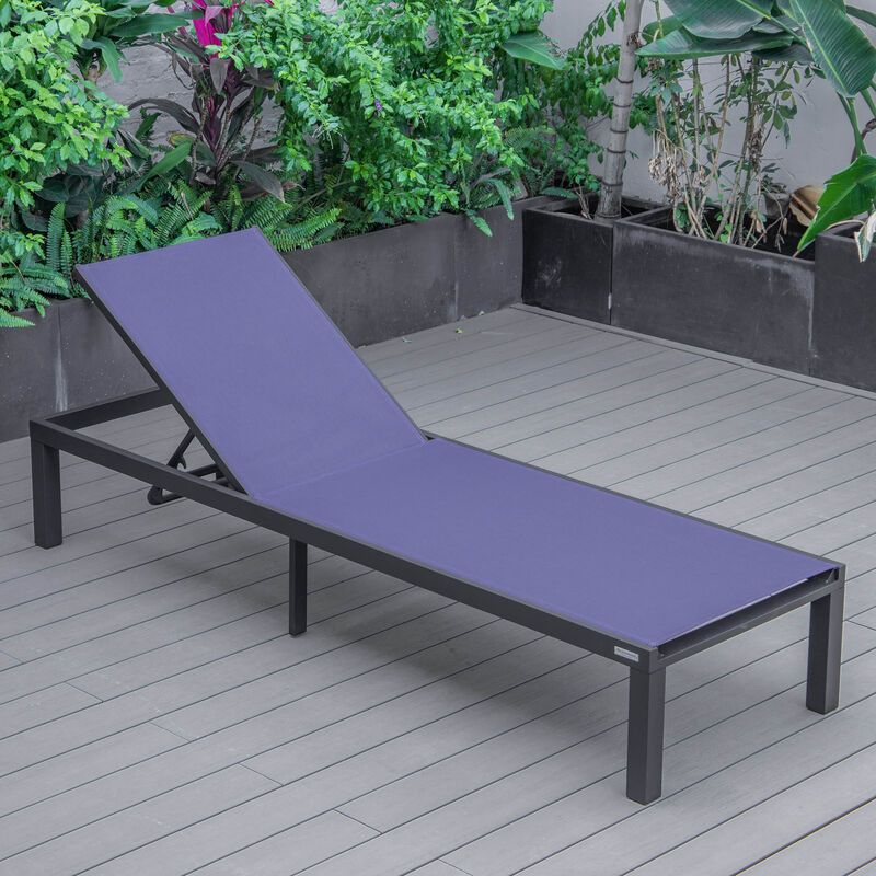 LeisureMod Marlin Patio Chaise Lounge Chair With Black Aluminum Frame - Navy Blue image number 4