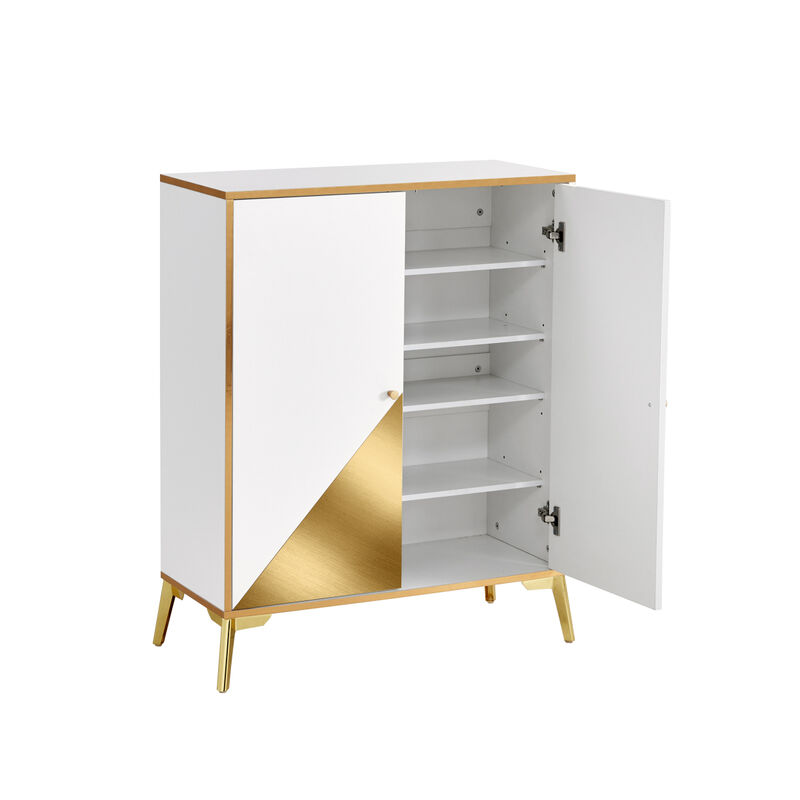 Buffet Sideboard Storage Cabinet, Buffet Server Console Table, shoe cabinet Accent Cabinet, for Dining Room, Living Room, Kitchen, Hallway GOLD +WHITE 1pcs image number 3