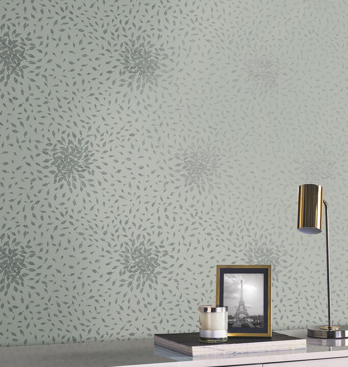 Petite Leaves Eucalyptus & Silver Wallpaper