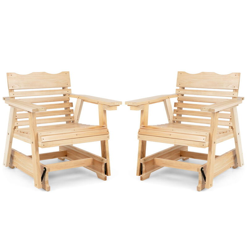 Outdoor Wood Rocking Chair with High Back and Widened Armrests