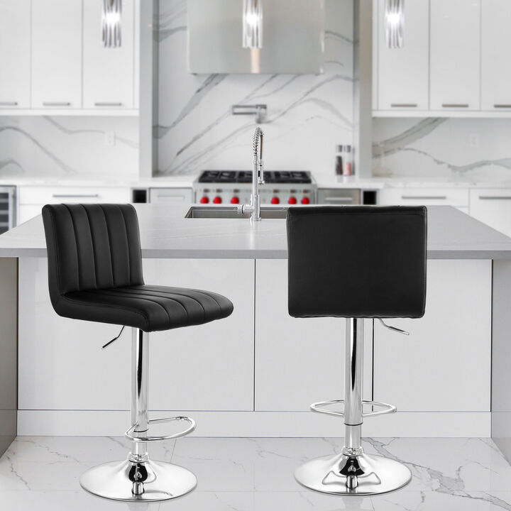 Elama 2 Piece Tufted Faux Leather Adjustable Bar Stool in Black with Chrome Base
