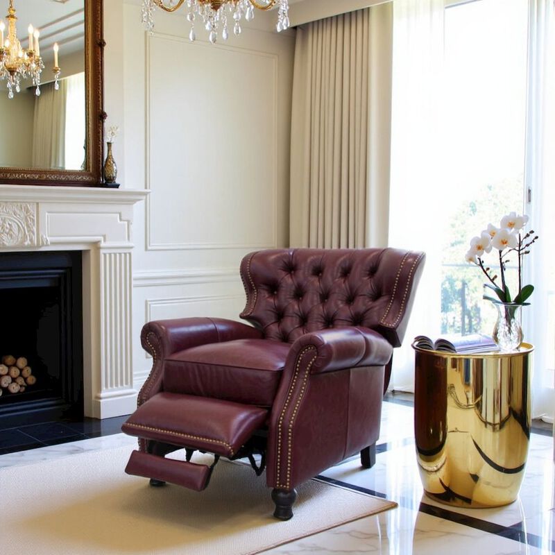 Red Wine Leather Chair Recliner image number 1