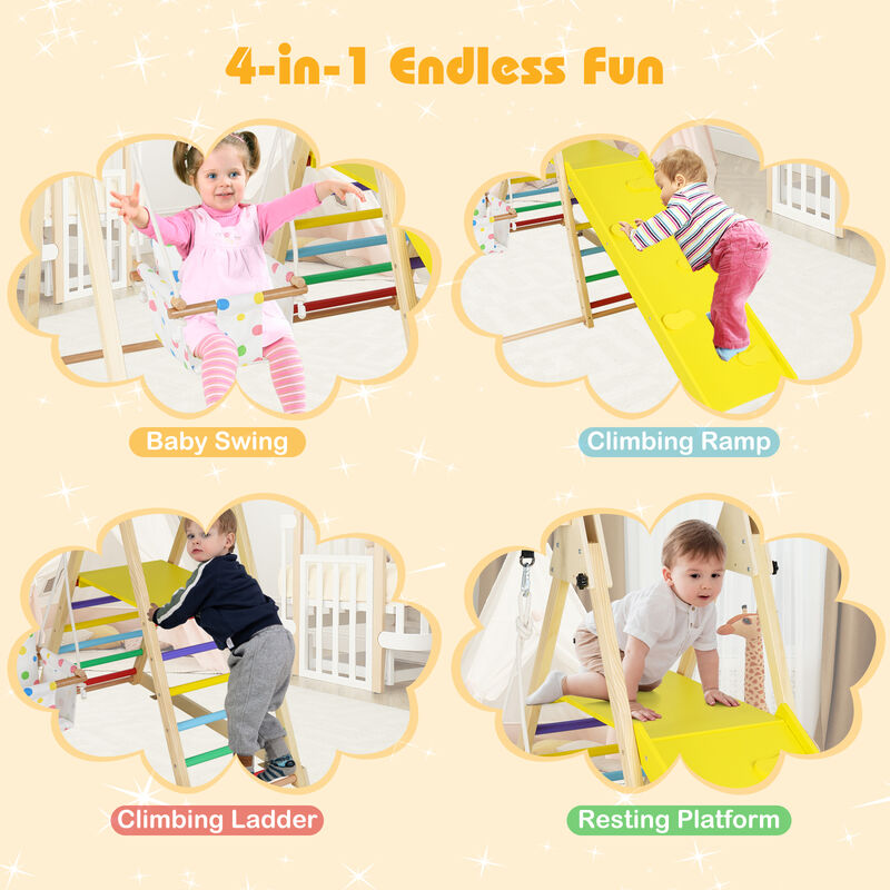 Indoor 4-in-1 Jungle Gym with Swing and Climbing Ramp for Toddlers-Multicolor image number 5