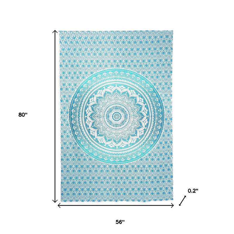 HomeRoots 80" X 56" Blue And White Mandala Cotton Hanging Tapestry image number 2